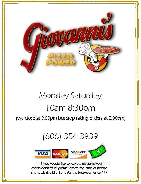 Giovanni's Pizza - Pine Knot, KY menu_pic