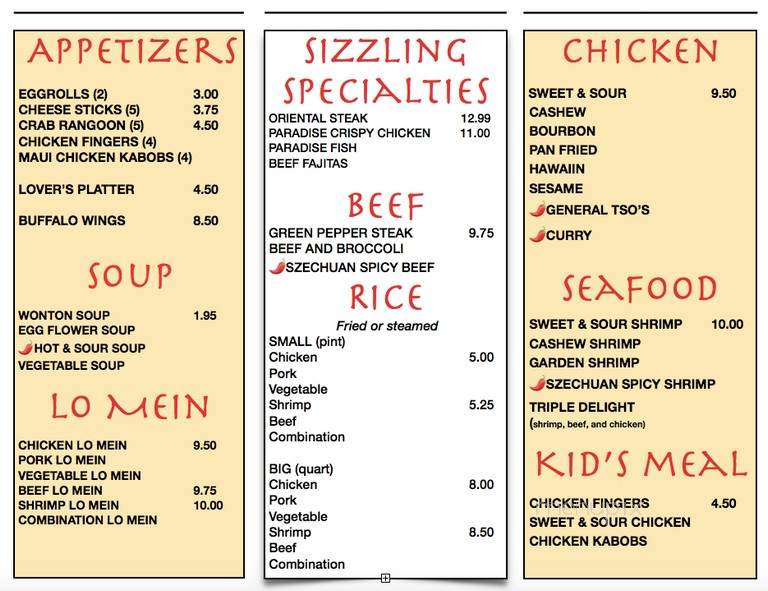 Paradise Cafe - Paris, KY menu_pic