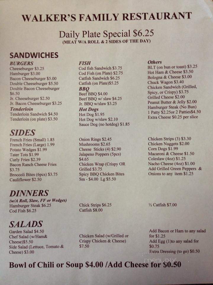 Walker's Restaurant - Olive Hill, KY menu_pic