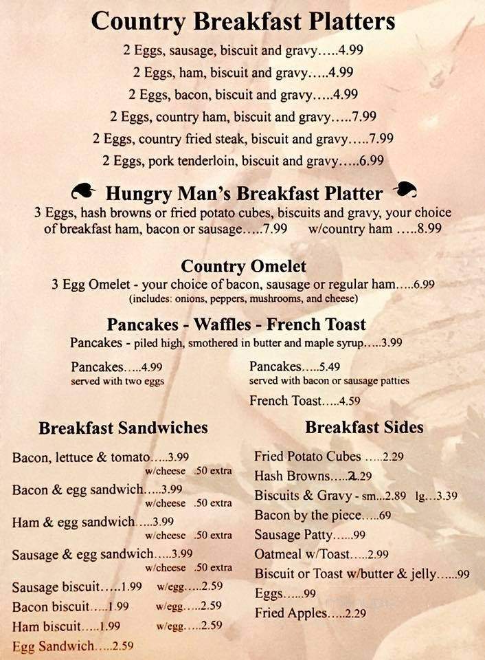 Billy Ray's Playhouse Restaurant - Prestonsburg, KY menu_pic