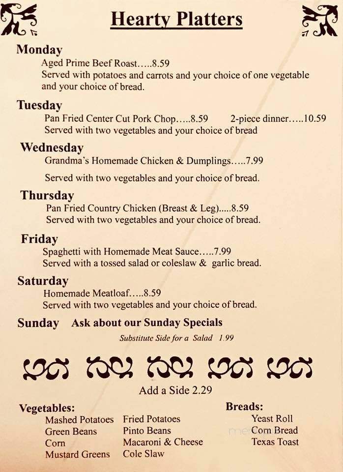 Billy Ray's Playhouse Restaurant - Prestonsburg, KY menu_pic