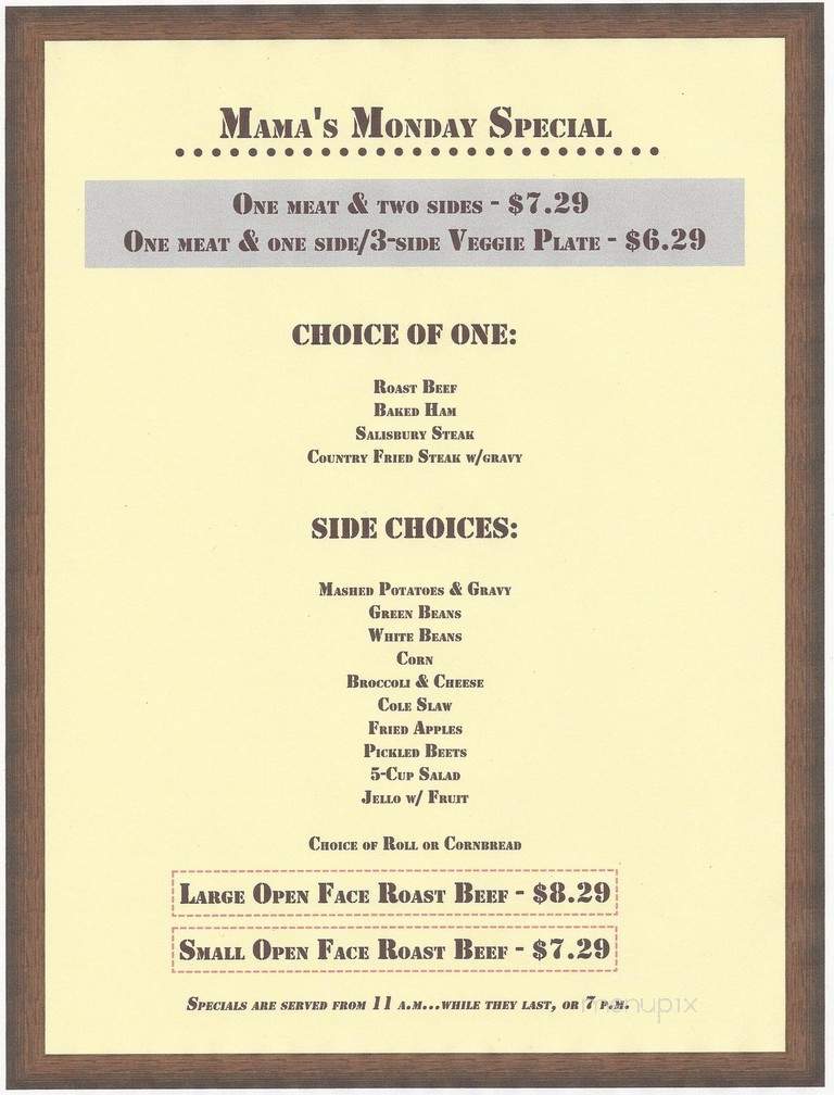 North South Truck Stop - Robards, KY menu_pic