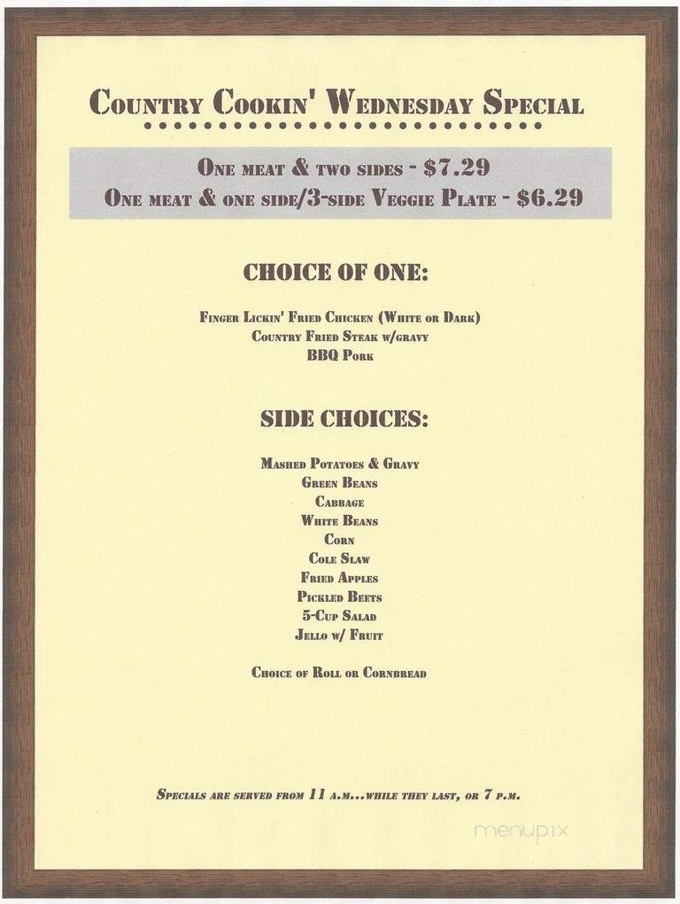 North South Truck Stop - Robards, KY menu_pic