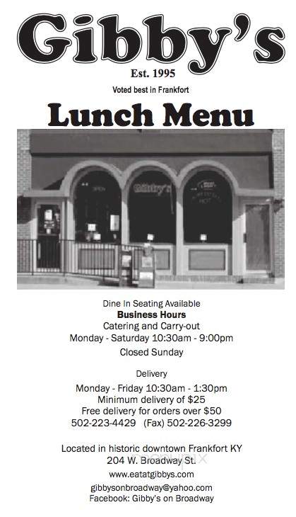 Gibby's Deli - Frankfort, KY menu_pic