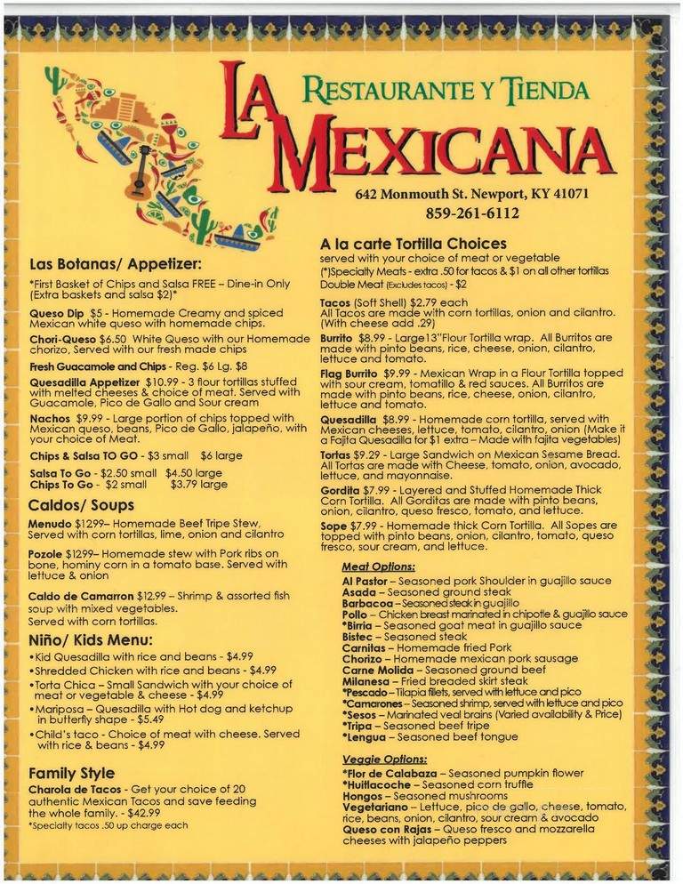 La Mexicana Restaurant - Newport, KY menu_pic