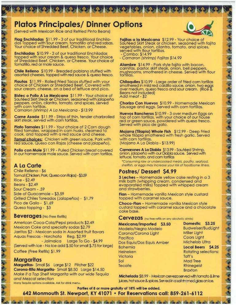 La Mexicana Restaurant - Newport, KY menu_pic