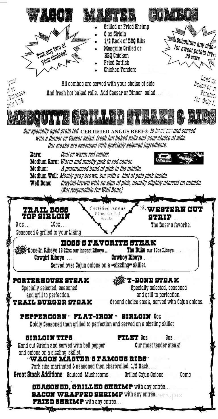 Menu of Wagon Master Steakhouse Inc in Leesville, LA 71446