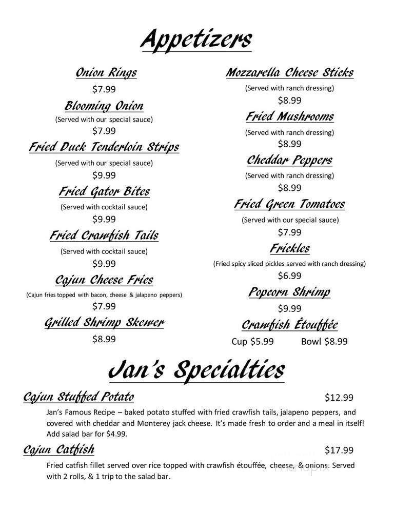 Lakewood Inn Restaurant - Creston, LA menu_pic
