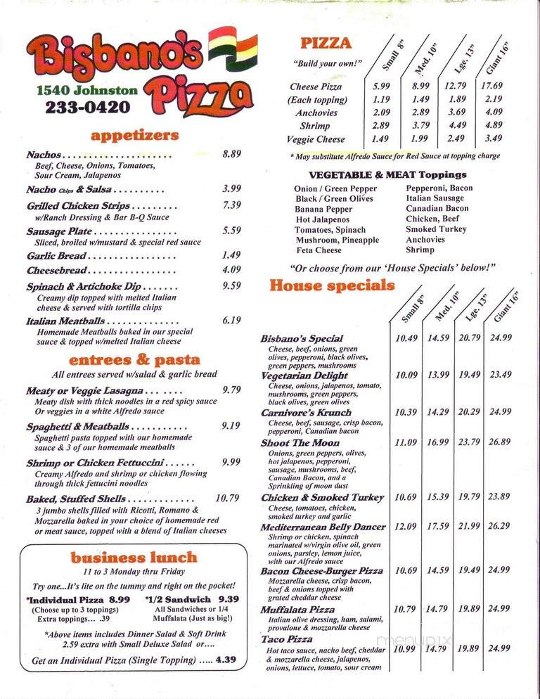 Bisbano's Pizza Parlor - Lafayette, LA menu_pic
