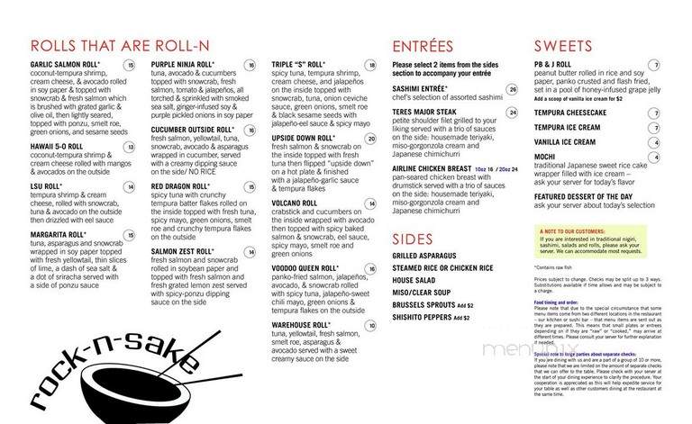 Rockn' Sake Bar & Sushi - New Orleans, LA menu_pic