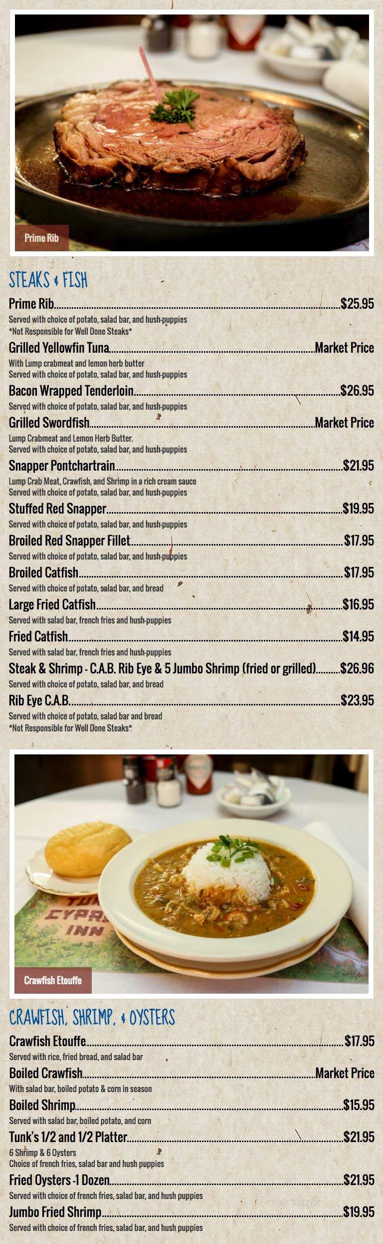 Tunk's Cypress Inn - Boyce, LA menu_pic