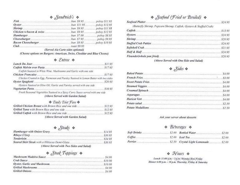 Melvin's Restaurant - Houma, LA menu_pic