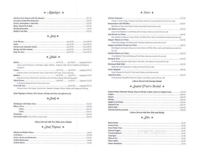 Melvin's Restaurant - Houma, LA menu_pic