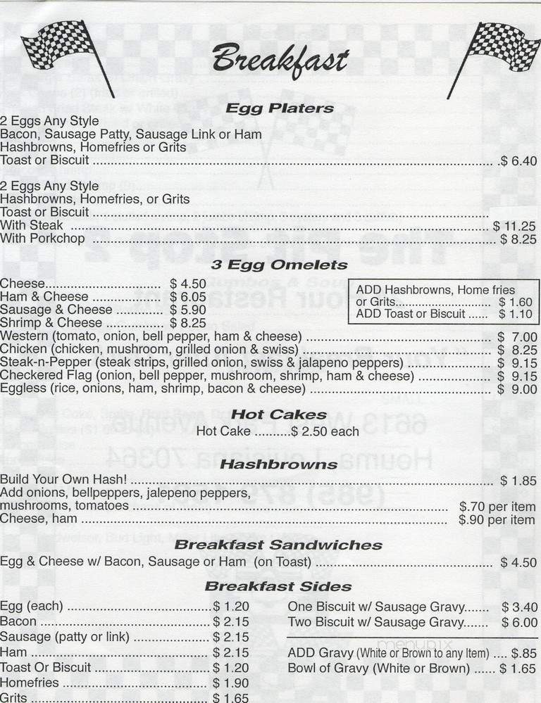 Pit Stop Restaurant - Houma, LA menu_pic