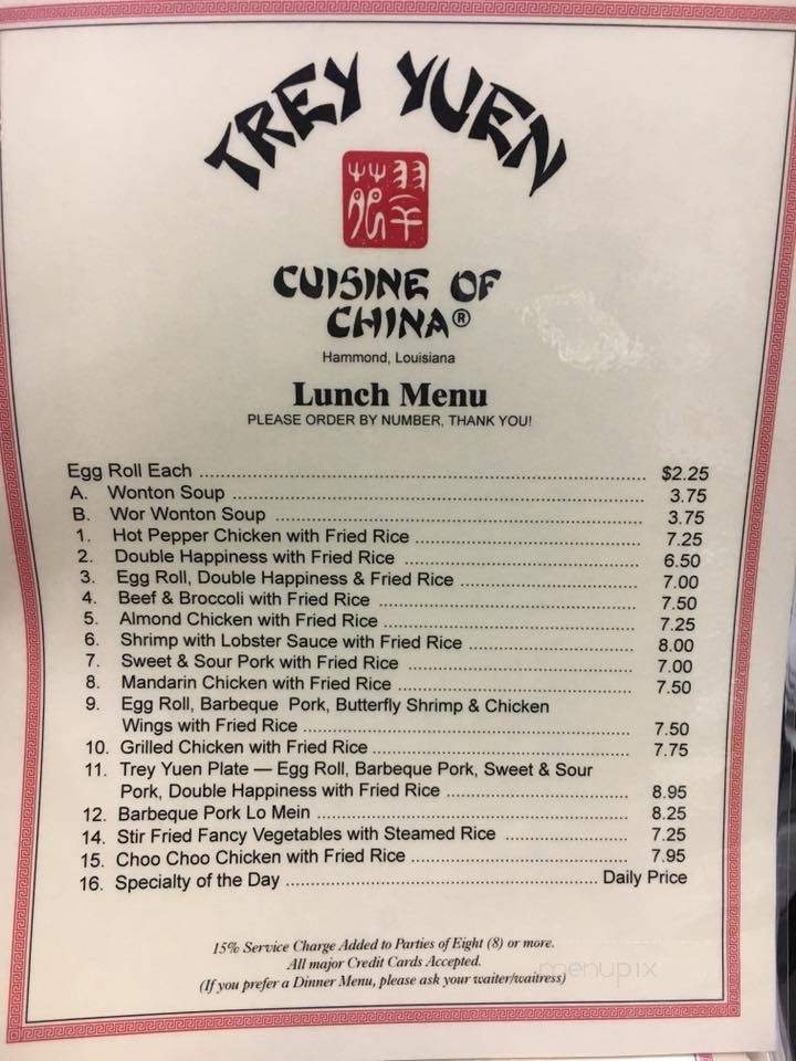 Trey Yuen Cuisine Of China - Hammond, LA menu_pic