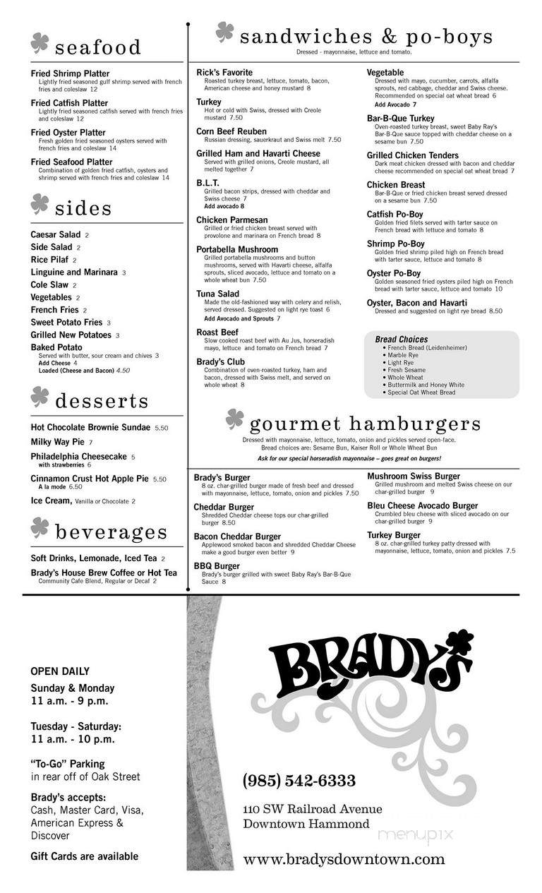Brady's - Hammond, LA menu_pic