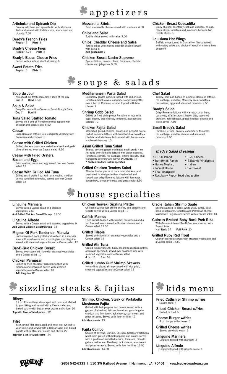 Brady's - Hammond, LA menu_pic