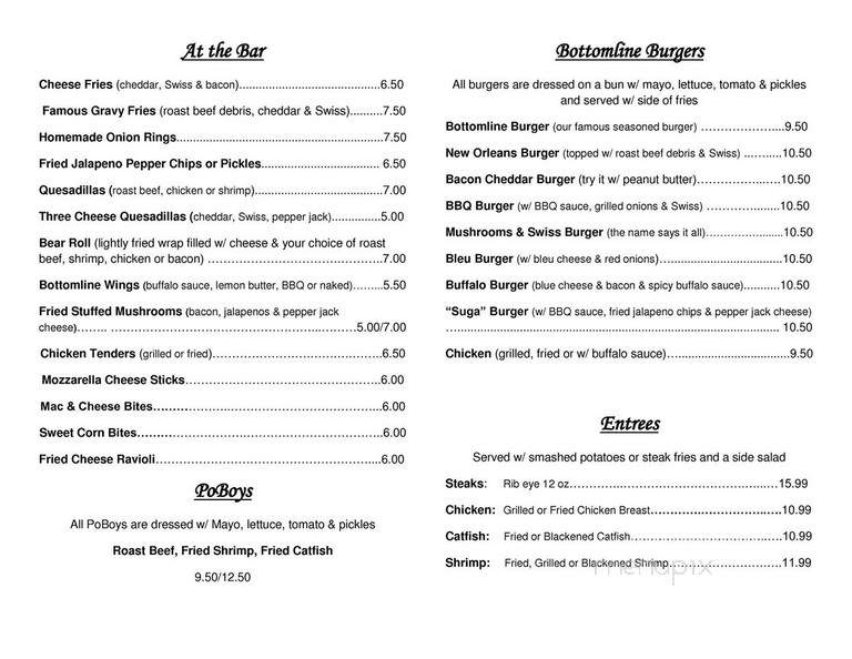 Bottom Line Restaurant & Bar - Metairie, LA menu_pic