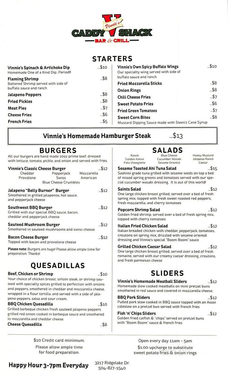Caddyshack Cafe & Bar - Metairie, LA menu_pic