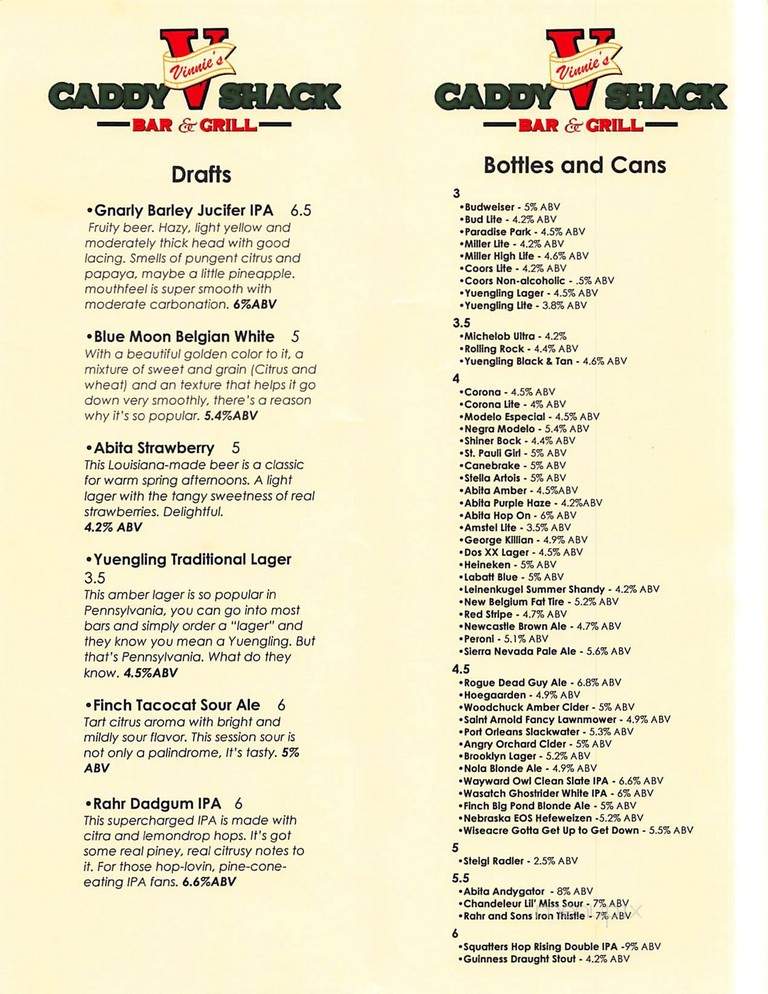 Caddyshack Cafe & Bar - Metairie, LA menu_pic