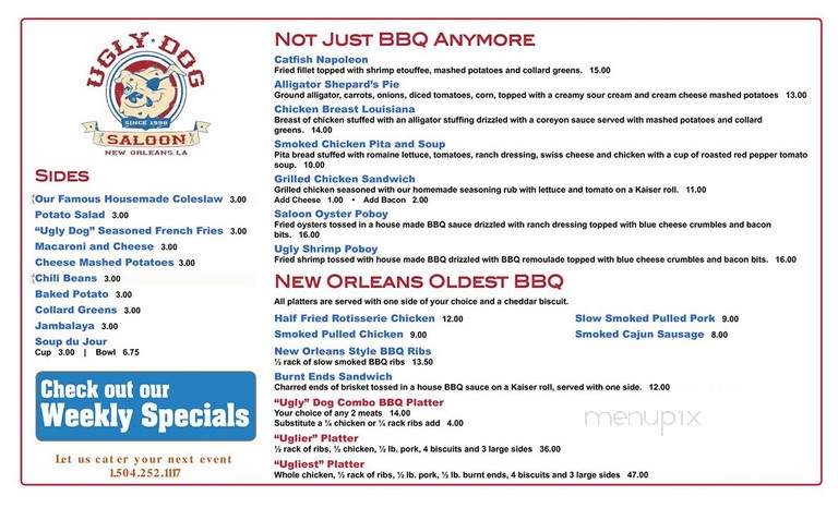 Ugly Dog Saloon & Bar-B-Que - New Orleans, LA menu_pic