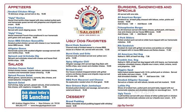 Ugly Dog Saloon & Bar-B-Que - New Orleans, LA menu_pic