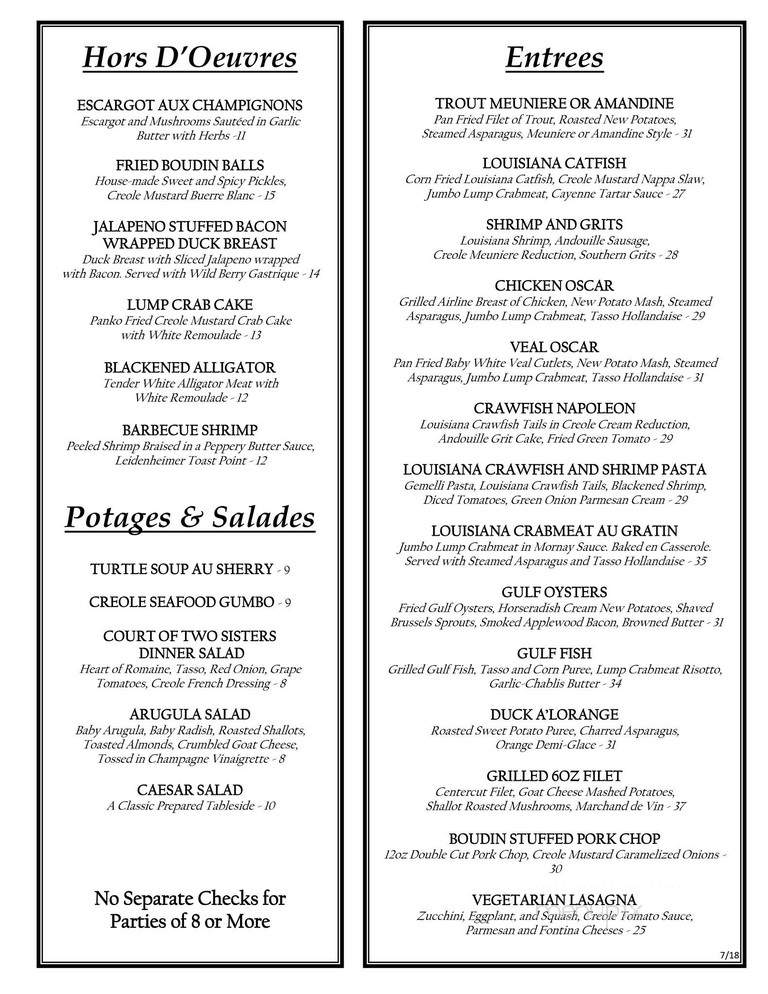 Court Of Two Sisters - New Orleans, LA menu_pic
