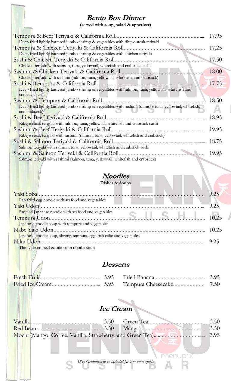 Tennou Sushi Bar - Harvey, LA menu_pic