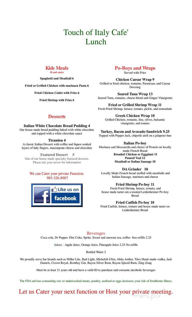 A Touch Of Italy - Slidell, LA menu_pic