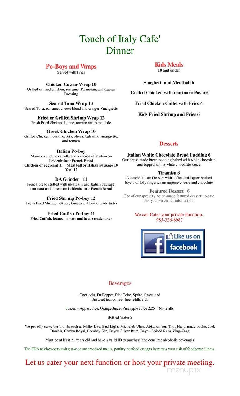 A Touch Of Italy - Slidell, LA menu_pic