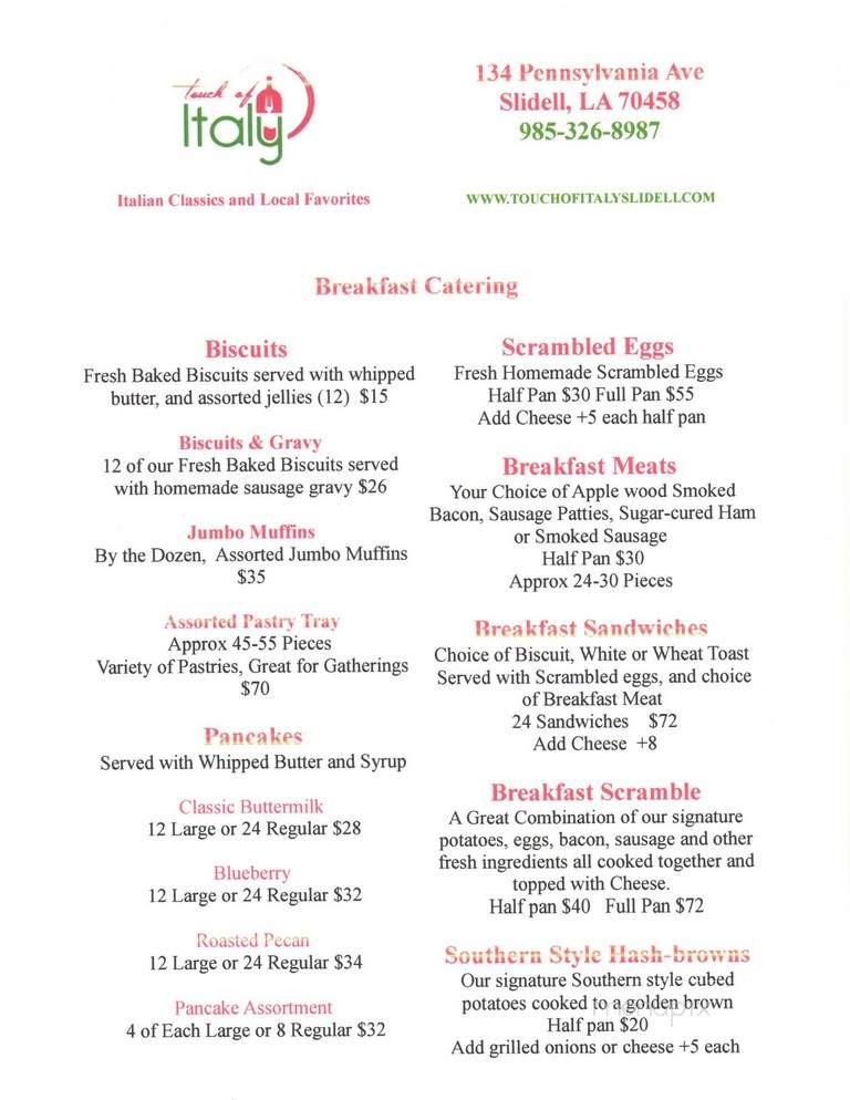 A Touch Of Italy - Slidell, LA menu_pic