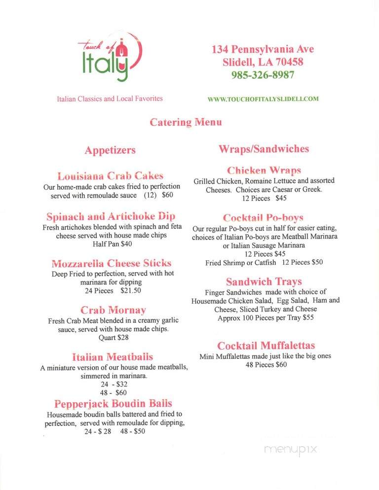 A Touch Of Italy - Slidell, LA menu_pic