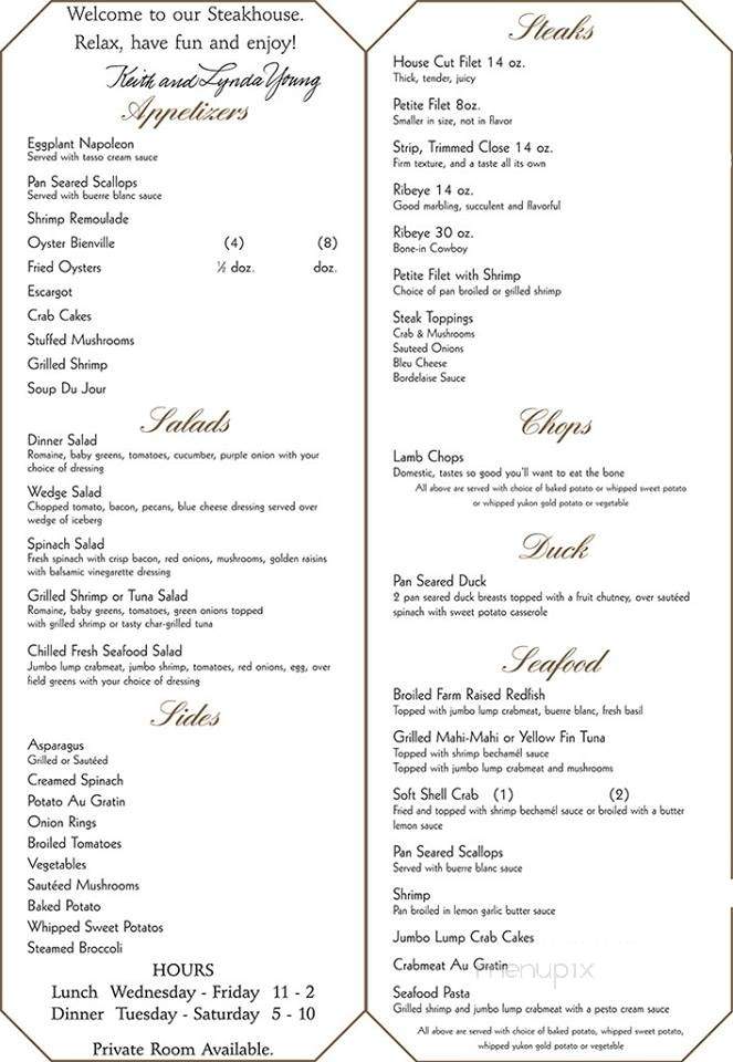 Keith Young's Steakhouse - Madisonville, LA menu_pic