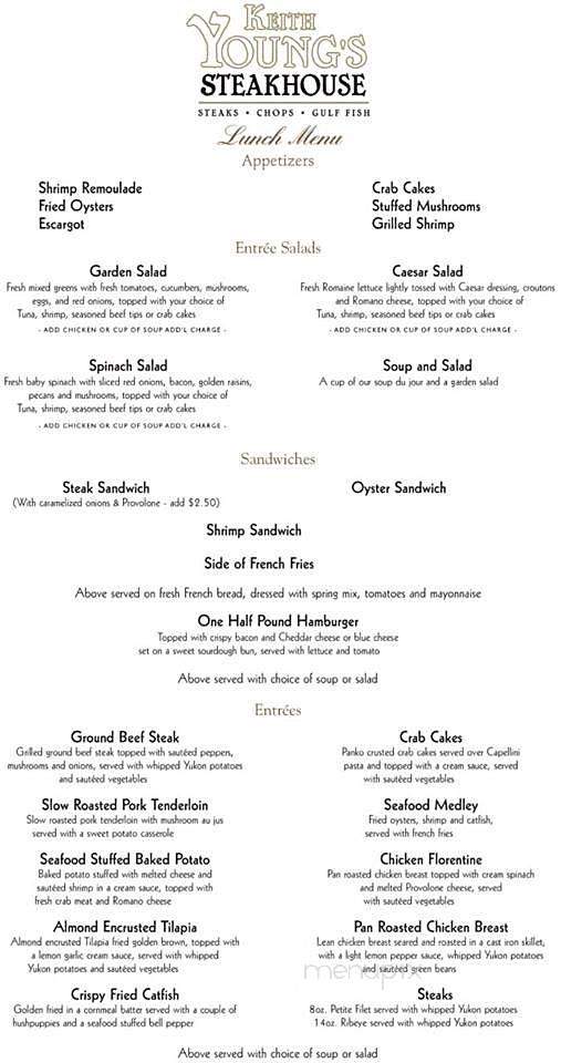 Keith Young's Steakhouse - Madisonville, LA menu_pic