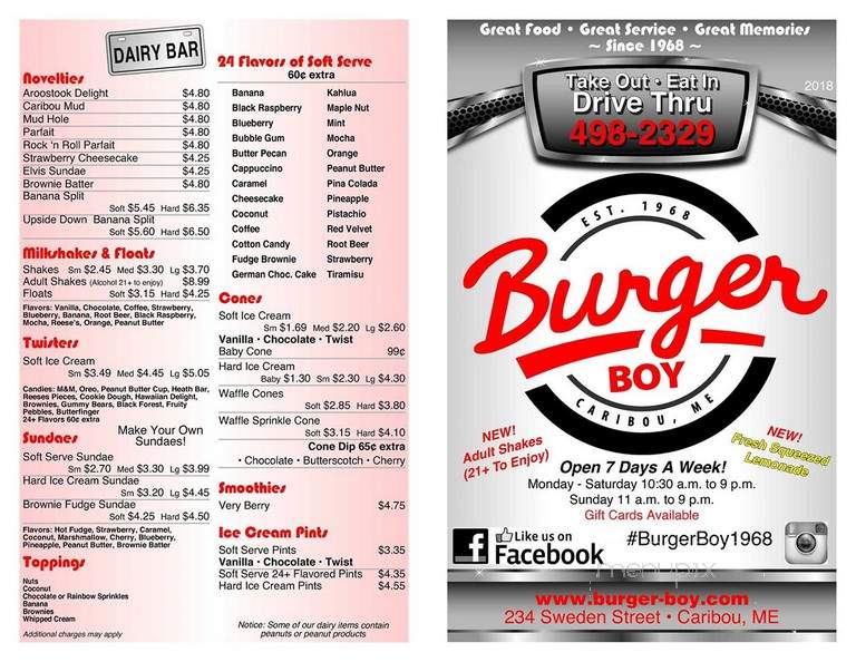 Burger boys menu deals