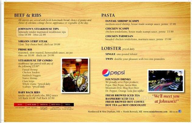 Johnsons Seafood & Steak - North Berwick, ME menu_pic