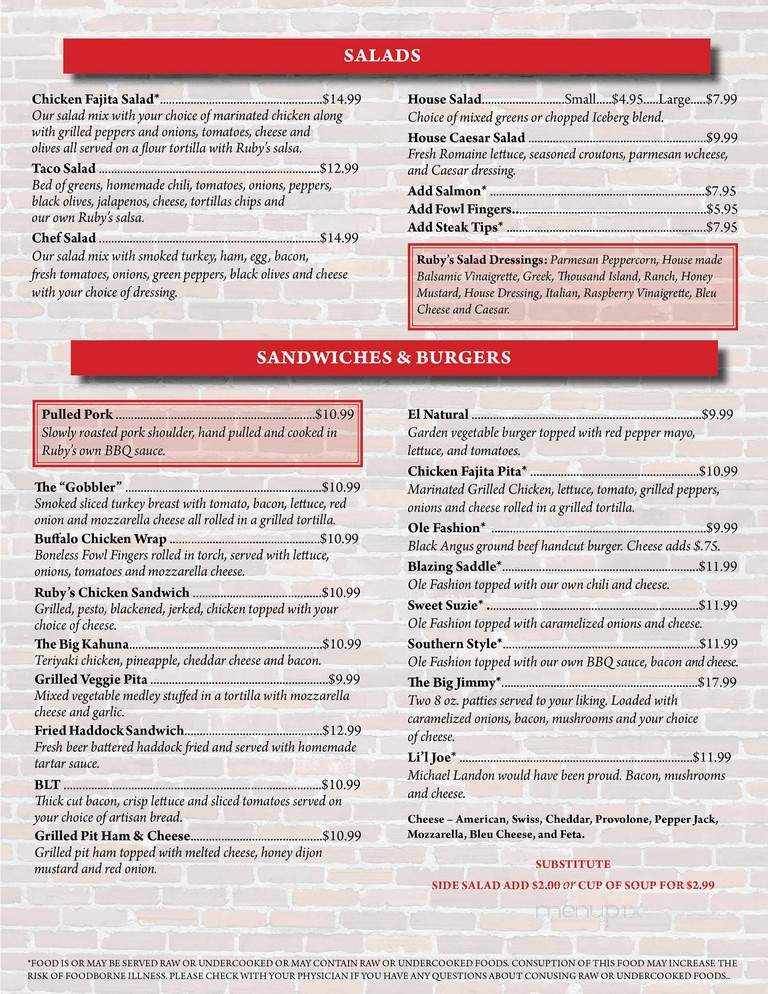Ruby's Wood Grill - York, ME menu_pic