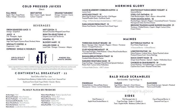 Cliff House Resort & Spa - Ogunquit, ME menu_pic