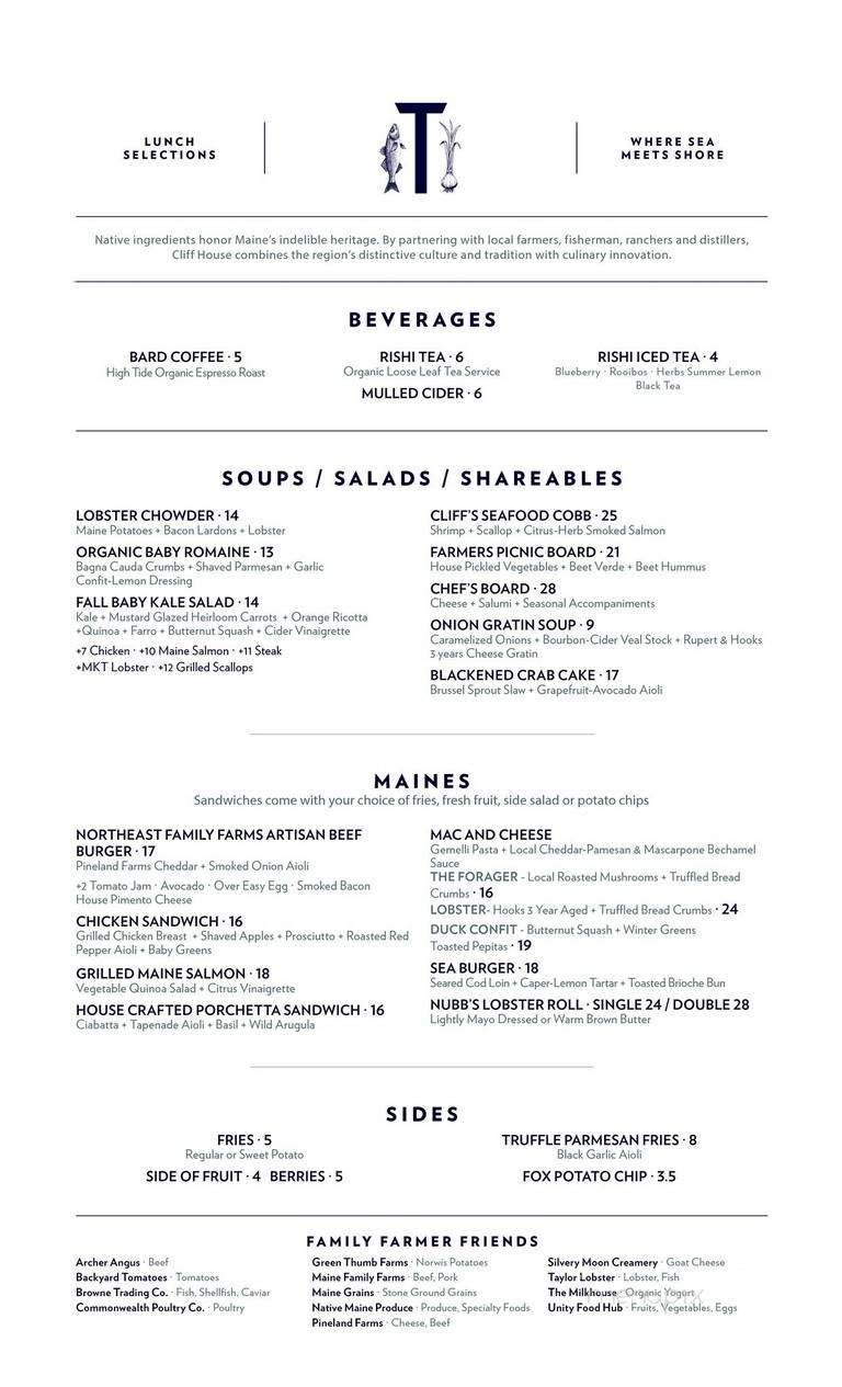 Cliff House Resort & Spa - Ogunquit, ME menu_pic
