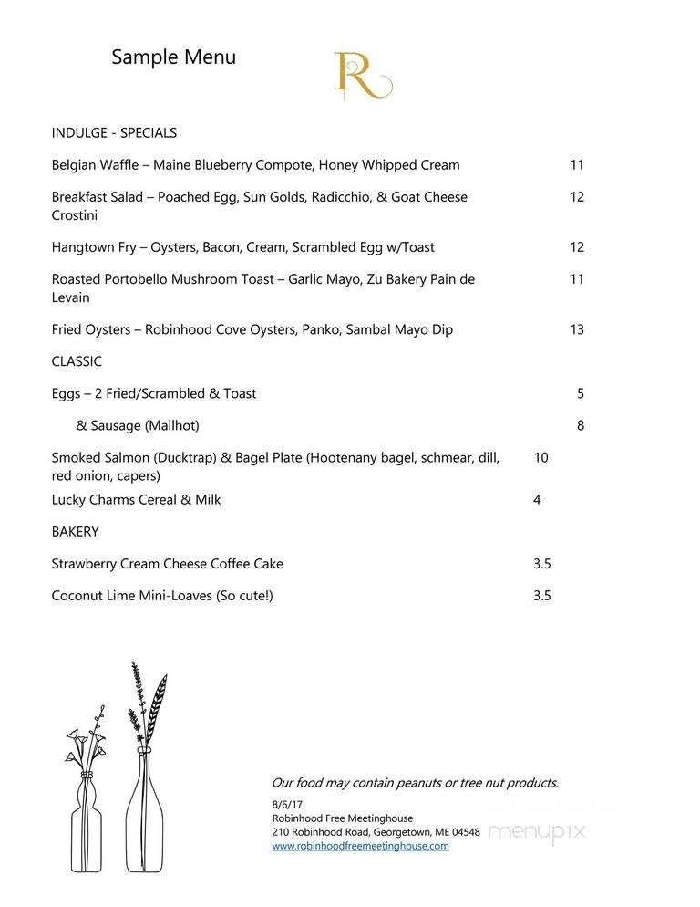 Robinhood Free Meetinghouse - Georgetown, ME menu_pic