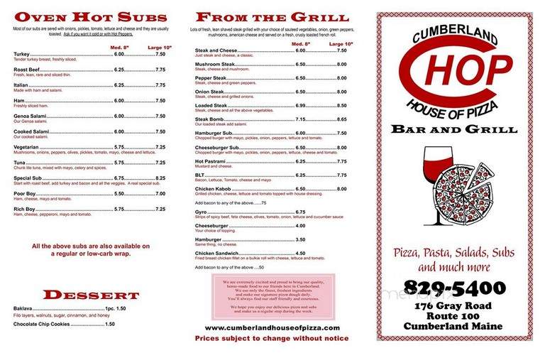 Cumberland House Of Pizza - Cumberland Center, ME menu_pic