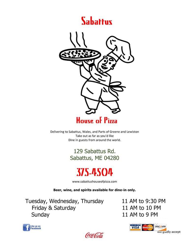 Sabattus house of pizza discount