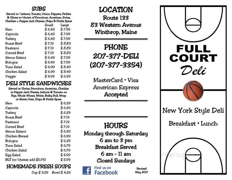 Full Court Deli - Winthrop, ME menu_pic