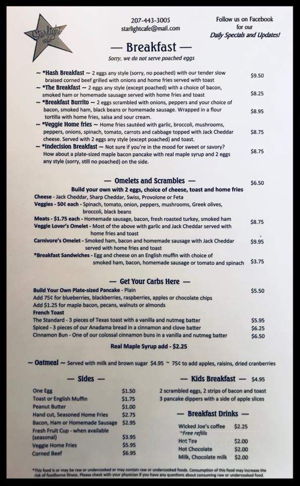 Starlight Cafe - Bath, ME menu_pic