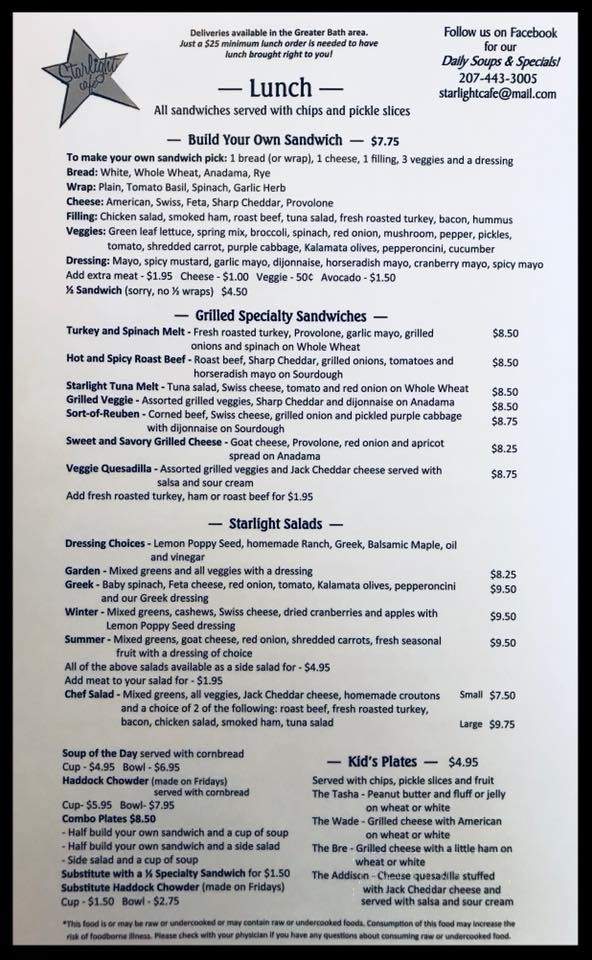 Starlight Cafe - Bath, ME menu_pic