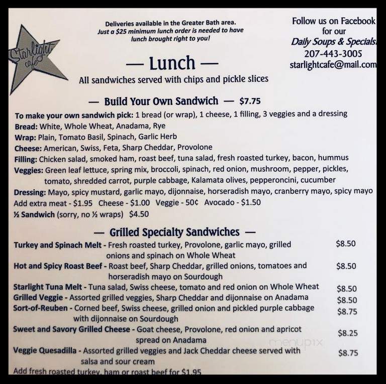 Starlight Cafe - Bath, ME menu_pic