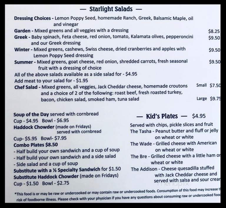 Starlight Cafe - Bath, ME menu_pic