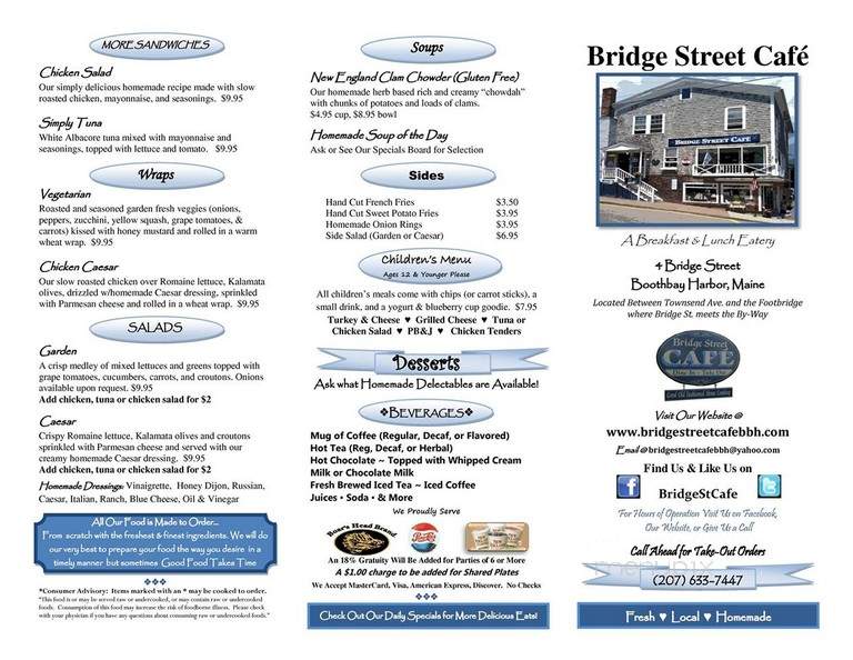 Bridge Street Cafe - Boothbay Harbor, ME menu_pic