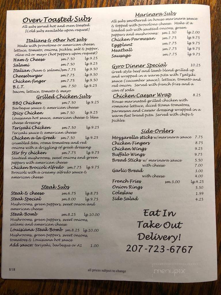 Angelos Pizza Grille - Millinocket, ME menu_pic