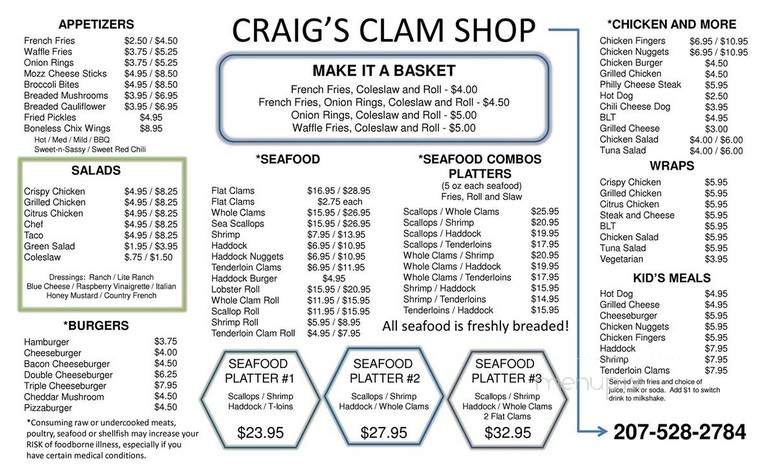 Craig's Clam Shop - Patten, ME menu_pic